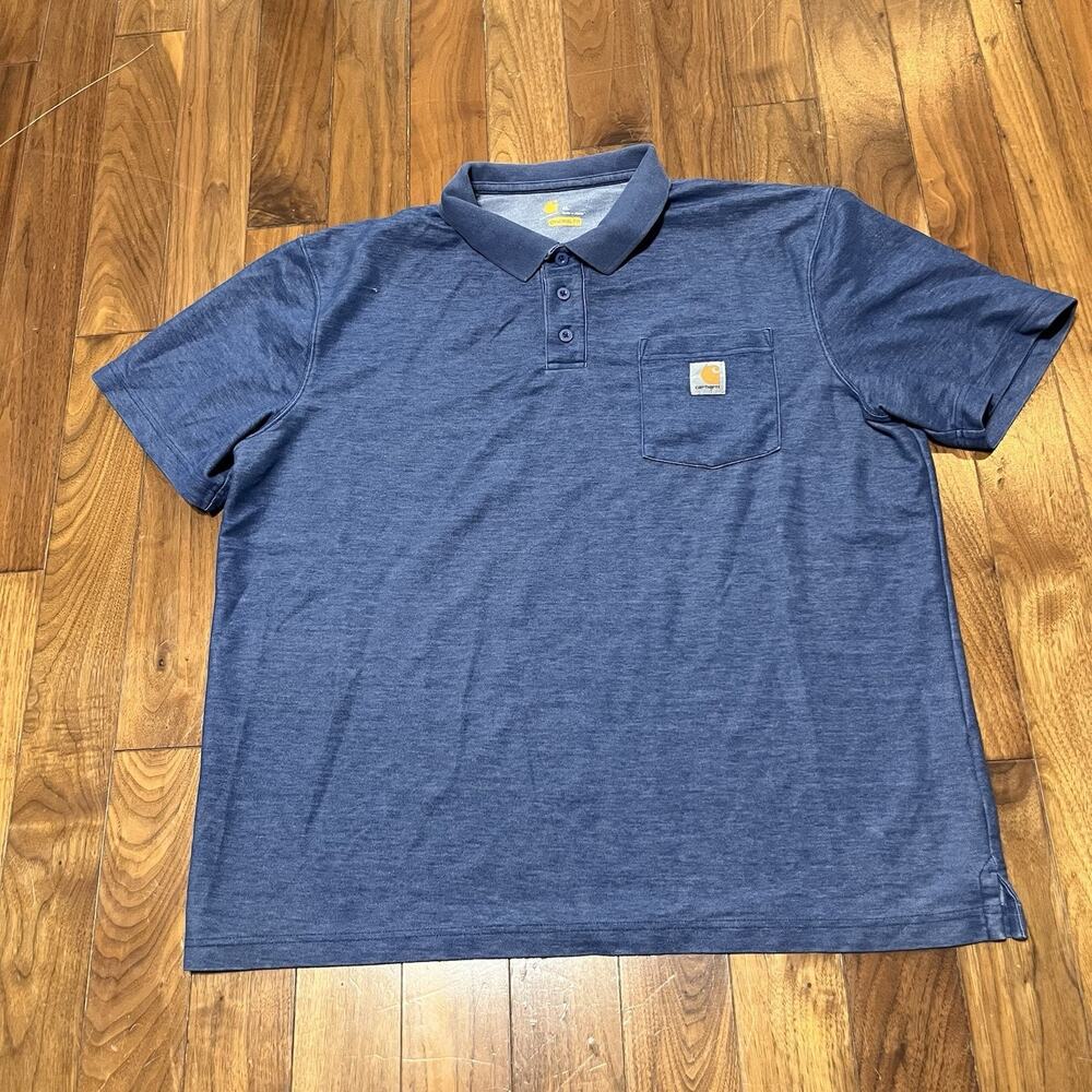 Carhartt Mens Denim Blue Short Sleeve Pocket Original Fit Button Polo Shirt XL